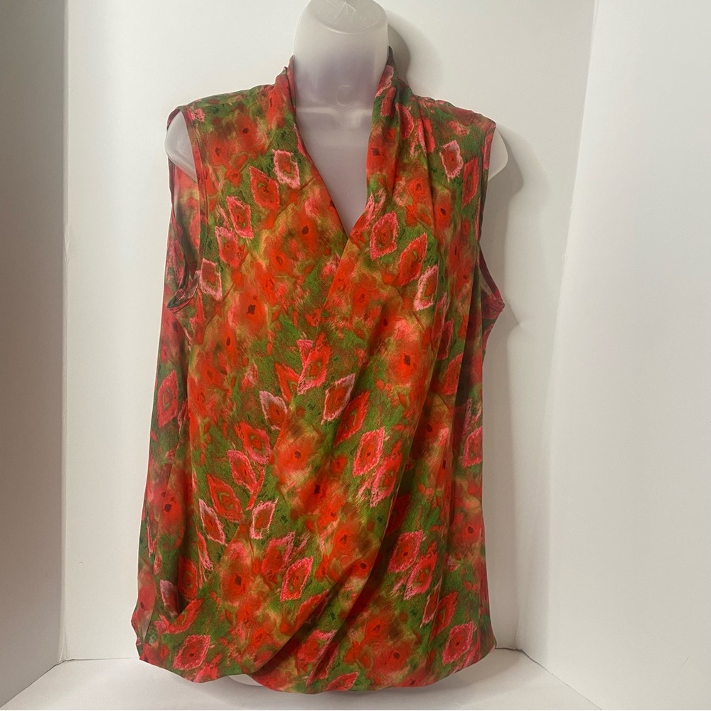 KUT from the Kloth XL sheer sleeveless blouse made USA red/green floral